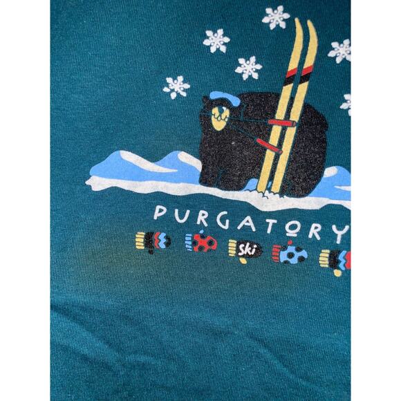 90s Youth Wild West Shirt Co Purgatory Bear Ski Skiing Green Shirt Children VTG - Picture 3 of 9